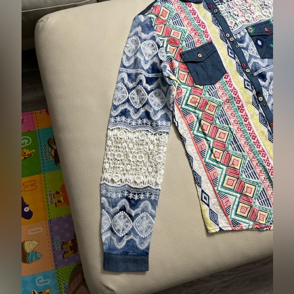 NWT - Desigual Women’s Patchwork Embroidered Long Sleeve Shirt - Size L - Picture 9 of 15